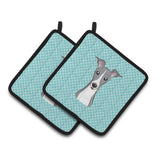 Caroline'S Treasures Checkerboard Blue Italian Greyhound Pair Of Pot Holders Bb1174Pthd, 7.5Hx7.5W, Multicolor