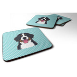 Caroline'S Treasures Bb1175Fc Checkerboard Blue Bernese Mountain Dog Foam Coaster (Set Of 4), 3.5 H X 3.5 W, Multicolo