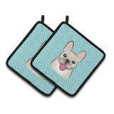 Caroline'S Treasures Checkerboard Blue French Bulldog Pair Of Pot Holders Bb1176Pthd, 7.5Hx7.5W, Multicolor