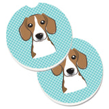 Caroline'S Treasures Checkerboard Blue Beagle Set Of 2 Cup Holder Car Coasters Bb1177Carc, 2.56, Multicolor