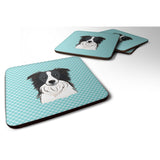 Caroline'S Treasures Bb1179Fc Checkerboard Blue Border Collie Foam Coaster (Set Of 4), 3.5 H X 3.5 W, Multicolor