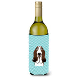 Checkerboard Blue Basset Hound Wine Bottle Beverage Insulator Hugger Bb1181Literk