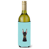 Checkerboard Blue Doberman Wine Bottle Beverage Insulator Hugger Bb1183Literk