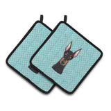 Caroline'S Treasures Checkerboard Blue Doberman Pair Of Pot Holders Bb1183Pthd, 7.5Hx7.5W, Multicolor