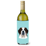 Checkerboard Blue Saint Bernard Wine Bottle Beverage Insulator Hugger Bb1184Literk