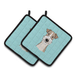 Caroline'S Treasures Checkerboard Blue Wire Haired Fox Terrier Pair Of Pot Holders Bb1185Pthd, 7.5Hx7.5W, Multicolor