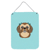 Caroline'S Treasures Checkerboard Blue Chocolate Brown Shih Tzu Wall Or Door Hanging Prints, 16 X 12