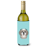 Checkerboard Blue Gray Silver Shih Tzu Wine Bottle Beverage Insulator Hugger Bb1188Literk