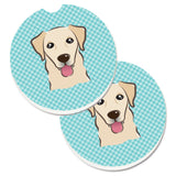 Caroline'S Treasures Checkerboard Blue Golden Retriever Set Of 2 Cup Holder Car Coasters Bb1190Carc, 2.56, Multicolor
