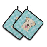 Caroline'S Treasures Checkerboard Blue Golden Retriever Pair Of Pot Holders Bb1190Pthd, 7.5Hx7.5W, Multicolor
