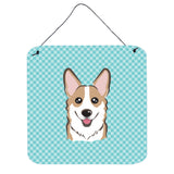 Caroline'S Treasures Bb1191Ds66 Checkerboard Blue Corgi Aluminum Metal Wall Or Door Hanging Prints, 6 X 6