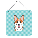Caroline'S Treasures Bb1192Ds66 Checkerboard Blue Corgi Aluminum Metal Wall Or Door Hanging Prints, 6 X 6