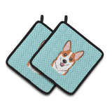 Caroline'S Treasures Checkerboard Blue Corgi Pair Of Pot Holders Bb1192Pthd, 7.5Hx7.5W, Multicolor