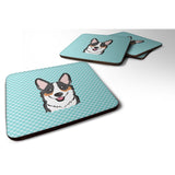 Caroline'S Treasures Bb1193Fc Checkerboard Blue Corgi Foam Coaster (Set Of 4), 3.5 H X 3.5 W, Multicolor