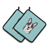 Caroline'S Treasures Checkerboard Blue Corgi Pair Of Pot Holders Bb1193Pthd, 7.5Hx7.5W, Multicolor