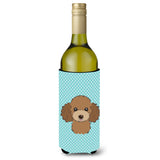 Checkerboard Blue Chocolate Brown Poodle Wine Bottle Beverage Insulator Hugger Bb1194Literk