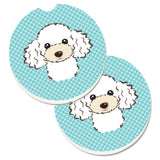 Caroline'S Treasures Checkerboard Blue White Poodle Set Of 2 Cup Holder Car Coasters Bb1195Carc, 2.56, Multicolor