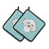 Caroline'S Treasures Checkerboard Blue White Poodle Pair Of Pot Holders Bb1195Pthd, 7.5Hx7.5W, Multicolor