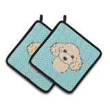 Caroline'S Treasures Checkerboard Blue Buff Poodle Pair Of Pot Holders Bb1196Pthd, 7.5Hx7.5W, Multicolor