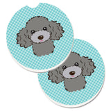 Caroline'S Treasures Checkerboard Blue Silver Gray Poodle Set Of 2 Cup Holder Car Coasters Bb1197Carc, 2.56, Multicolor