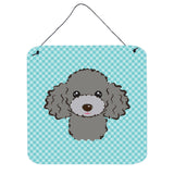 Caroline'S Treasures Checkerboard Blue Silver Gray Poodle Wall Or Door Hanging Prints, 6 X 6