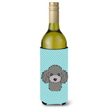 Checkerboard Blue Silver Gray Poodle Wine Bottle Beverage Insulator Hugger Bb1197Literk