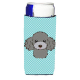 Checkerboard Blue Silver Gray Poodle Ultra Beverage Insulators For Slim Cans