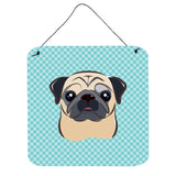 Caroline'S Treasures Checkerboard Blue Fawn Pug Wall Or Door Hanging Prints, 6 X 6