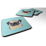 Caroline'S Treasures Bb1200Fc Checkerboard Blue Fawn Pug Foam Coaster (Set Of 4), 3.5 H X 3.5 W, Multicolor