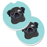 Caroline'S Treasures Checkerboard Blue Black Pug Set Of 2 Cup Holder Car Coasters Bb1201Carc, 2.56, Multicolor