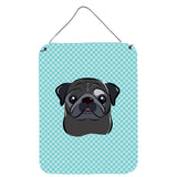 Caroline'S Treasures Checkerboard Blue Black Pug Wall Or Door Hanging Prints, 16 X 12