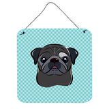Caroline'S Treasures Checkerboard Blue Black Pug Wall Or Door Hanging Prints, 6 X 6