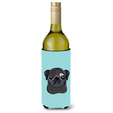 Checkerboard Blue Black Pug Wine Bottle Beverage Insulator Hugger Bb1201Literk