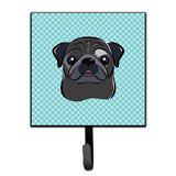 Caroline'S Treasures Bb1201Sh4 Checkerboard Blue Black Pug Leash Or Key Holder, Small, Multicolor