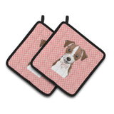 Caroline'S Treasures Checkerboard Pink Jack Russell Terrier Pair Of Pot Holders Bb1202Pthd, 7.5Hx7.5W, Multicolor