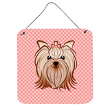 Caroline'S Treasures Checkerboard Pink Yorkie Yorkshire Terrier Wall Or Door Hanging Prints, 6 X 6