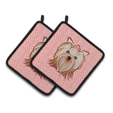 Caroline'S Treasures Checkerboard Pink Yorkie Yorkishire Terrier Pair Of Pot Holders Bb1204Pthd, 7.5Hx7.5W, Multicolor