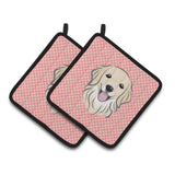 Caroline'S Treasures Checkerboard Pink Golden Retriever Pair Of Pot Holders Bb1205Pthd, 7.5Hx7.5W, Multicolor