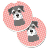 Caroline'S Treasures Checkerboard Pink Schnauzer Set Of 2 Cup Holder Car Coasters Bb1206Carc, 2.56, Multicolor