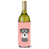 Checkerboard Pink Schnauzer Wine Bottle Beverage Insulator Hugger Bb1206Literk