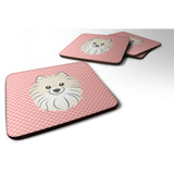 Caroline'S Treasures Bb1207Fc Checkerboard Pink Pomeranian Foam Coaster (Set Of 4), 3.5 H X 3.5 W, Multicolor