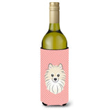 Checkerboard Pink Pomeranian Wine Bottle Beverage Insulator Hugger Bb1207Literk