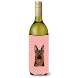 Checkerboard Pink German Shepherd Wine Bottle Beverage Insulator Hugger Bb1211Literk