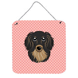 Caroline'S Treasures Checkerboard Pink Longhair Black And Tan Dachshund Wall Or Door Hanging Prints, 6 X 6