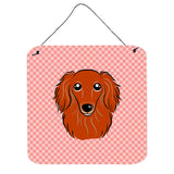 Caroline'S Treasures Checkerboard Pink Longhair Red Dachshund Wall Or Door Hanging Prints, 6 X 6