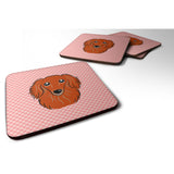 Caroline'S Treasures Bb1214Fc Checkerboard Pink Longhair Red Dachshund Foam Coaster (Set Of 4), 3.5 H X 3.5 W, Multico