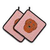 Caroline'S Treasures Checkerboard Pink Longhair Red Dachshund Pair Of Pot Holders Bb1214Pthd, 7.5Hx7.5W, Multicolor