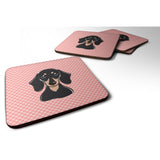 Caroline'S Treasures Bb1215Fc Checkerboard Pink Smooth Black And Tan Dachshund Foam Coaster (Set Of 4), 3.5 H X 3.5 W,