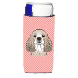 Checkerboard Pink Cocker Spaniel Ultra Beverage Insulators For Slim Cans Bb1216Muk