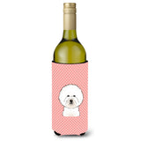 Checkerboard Pink Bichon Frise Wine Bottle Beverage Insulator Hugger Bb1217Literk